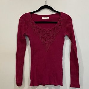 Lacy Overlay Long Sleeve Ribbed Tee